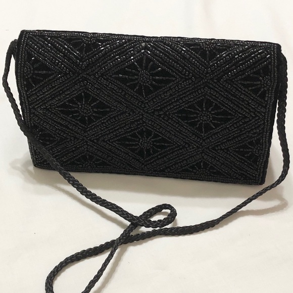 NWOT Black Velvet Beaded Mini Bag w/Shoulder Strap - Picture 11 of 11